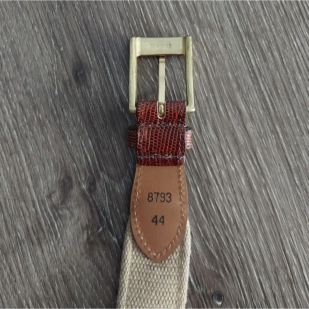 Linen Woven Belt Solid Brass Buckle Size 44 Tan